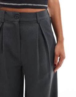 Reclaimed Vintage Wide Leg Smart Trouser In Charcoal For Women Grey -Closet Theory Her 206666140 5