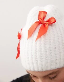 Reclaimed Vintage Beanie With Red Bows In White For Women -Closet Theory Her 206676420 3