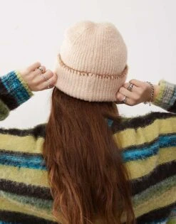 Reclaimed Vintage Beanie With Stitch Detail In Beige For Women -Closet Theory Her 206676435 3