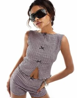Reclaimed Vintage Button Front Tank And Hotpants In Gingham Co-ord -Closet Theory Her 206682502 1 multi 1