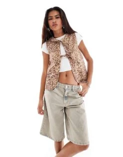 Reclaimed Vintage Tie Front Gilet In Animal Print For Women Leopard Print