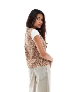 Reclaimed Vintage Tie Front Gilet In Animal Print For Women Leopard Print -Closet Theory Her 206698633 3