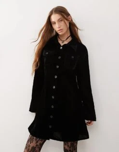 Reclaimed Vintage Mini Dress With Long Sleeves And Collar In Black For Women