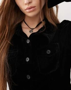Reclaimed Vintage Mini Dress With Long Sleeves And Collar In Black For Women -Closet Theory Her 206702569 3