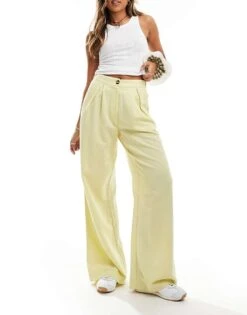 Reclaimed Vintage Mensy Wide Leg Trouser In Linen Look For Women Yellow -Closet Theory Her 206714380 1 yellow 1