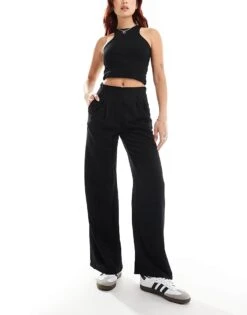 Reclaimed Vintage Mensy Wide Leg Trouser In Linen Look For Women Black -Closet Theory Her 206716962 2