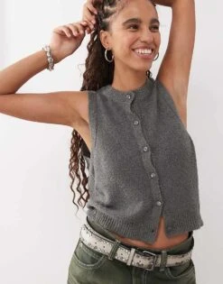 Reclaimed Vintage Knitted Button Up Tank In Grey For Women -Closet Theory Her 206723048 3