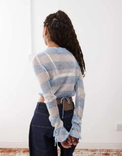 Reclaimed Vintage Cropped Sheer Stripe Knit Top For Women Multi -Closet Theory Her 206723077 4