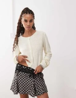 Reclaimed Vintage Micro Cardigan In Cream For Women -Closet Theory Her 206723083 1 cream 1