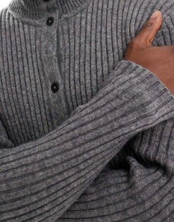 Reclaimed Vintage Unisex Ribbed Knit High Neck Buttoned Jumper For Unisex Grey -Closet Theory Her 206731566 4