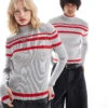 Reclaimed Vintage Unisex Knitted Top With Red Stripe For Unisex Grey -Closet Theory Her 206731576 1 grey