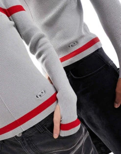 Reclaimed Vintage Unisex Knitted Top With Red Stripe For Unisex Grey -Closet Theory Her 206731576 3