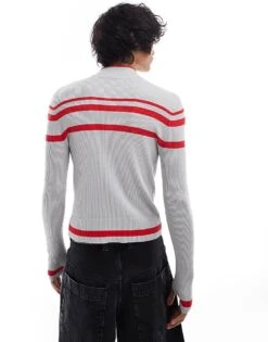 Reclaimed Vintage Unisex Knitted Top With Red Stripe For Unisex Grey -Closet Theory Her 206731576 4