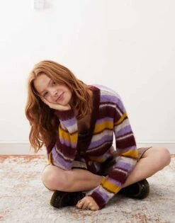 Reclaimed Vintage Knitted Stripe Cardi In Multi For Women