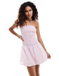 Reclaimed Vintage Strapless Mini Dress With Bubble Hem In Pink Stripe For Women -Closet Theory Her 206731746 1 pink 1
