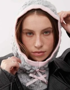 Reclaimed Vintage Balaclava With Pink Bows In Grey Knit For Women -Closet Theory Her 206734860 1 grey 1