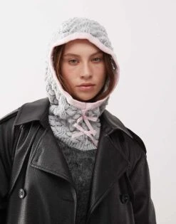 Reclaimed Vintage Balaclava With Pink Bows In Grey Knit For Women -Closet Theory Her 206734860 4