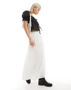 Reclaimed Vintage Puff Sleeve Top With Tie Front In Black For Women -Closet Theory Her 206748577 2