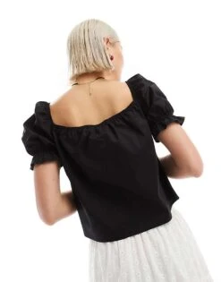 Reclaimed Vintage Puff Sleeve Top With Tie Front In Black For Women -Closet Theory Her 206748577 4