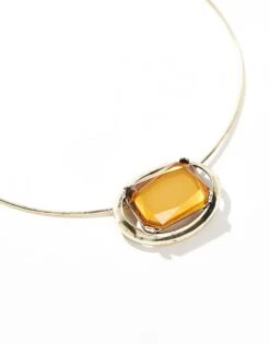 Reclaimed Vintage Unisex Choker Necklace With Faux Amber Stone For Unisex Gold -Closet Theory Her 206749523 2