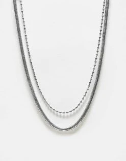 Reclaimed Vintage Unisex 2 Row Necklace With Silver Chain For Unisex -Closet Theory Her 206749535 1 silver 1