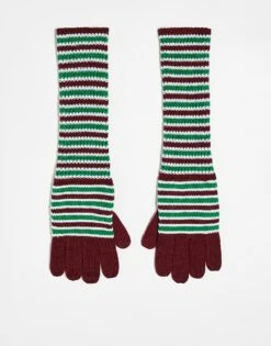 Reclaimed Vintage Unisex Gloves In Burgundy And Green Stripe For Unisex Multi -Closet Theory Her 206749549 1 multi 1