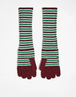 Reclaimed Vintage Unisex Gloves In Burgundy And Green Stripe For Unisex Multi -Closet Theory Her 206749549 2