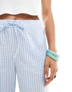 Reclaimed Vintage Pull On Trouser With Frill Bottom In Blue Gingham For Women Blue And White -Closet Theory Her 206757125 5