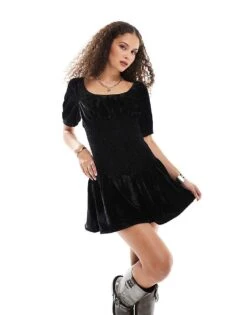 Reclaimed Vintage Mini Dress With Drop Waist In Black Velvet For Women -Closet Theory Her 206763666 1 black 1