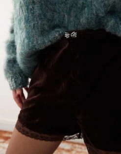 Reclaimed Vintage Velvet Shorts With Lace Trim And Bow For Women Brown -Closet Theory Her 206763937 5