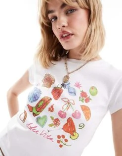 Reclaimed Vintage Baby T-shirt With Cowboy Graphics In White For Women -Closet Theory Her 206791769 4