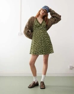 Reclaimed Vintage Mini Tea Dress In Green Print For Women Multi -Closet Theory Her 206798301 2