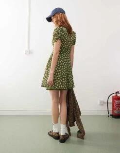 Reclaimed Vintage Mini Tea Dress In Green Print For Women Multi -Closet Theory Her 206798301 4