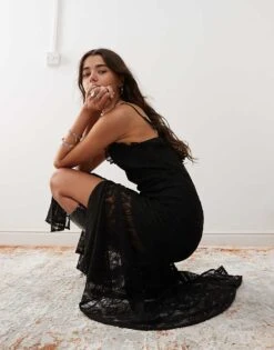 Reclaimed Vintage Maxi Dress With Spliced Lace Panels In Black For Women Black Lace -Closet Theory Her 206798348 2