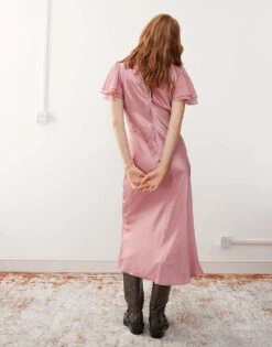 Reclaimed Vintage Midi Tea Dress With Lace Insert In Pastel Pink For Women -Closet Theory Her 206798462 4