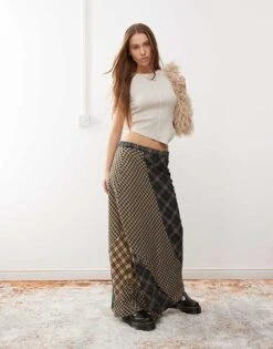 Reclaimed Vintage Midi Skirt In Mixed Checks For Women Multi