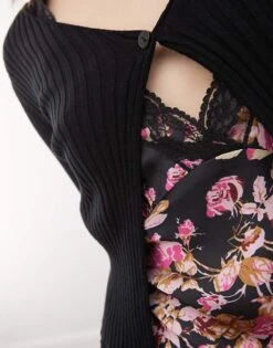 Reclaimed Vintage Micro 90s Rib Cardi In Black For Women -Closet Theory Her 206812286 3