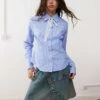 Reclaimed Vintage Cinched Waist Fitted Shirt With Lace Tie Detail In Blue Pinstripe For Women -Closet Theory Her 206815741 1 pinstripe