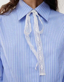 Reclaimed Vintage Cinched Waist Fitted Shirt With Lace Tie Detail In Blue Pinstripe For Women -Closet Theory Her 206815741 4