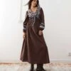 Reclaimed Vintage Midi Smock Dress In Brown With Contrast Powder Blue Embroidery For Women -Closet Theory Her 206818098 1 brown