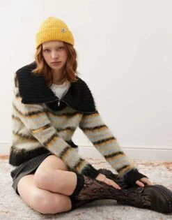 Reclaimed Vintage Collar Jumper In Multi Stripe For Women
