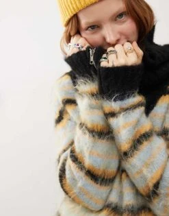 Reclaimed Vintage Collar Jumper In Multi Stripe For Women -Closet Theory Her 206831679 4