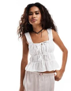 Reclaimed Vintage Gathered Tie Front Top In White For Women -Closet Theory Her 206844362 2
