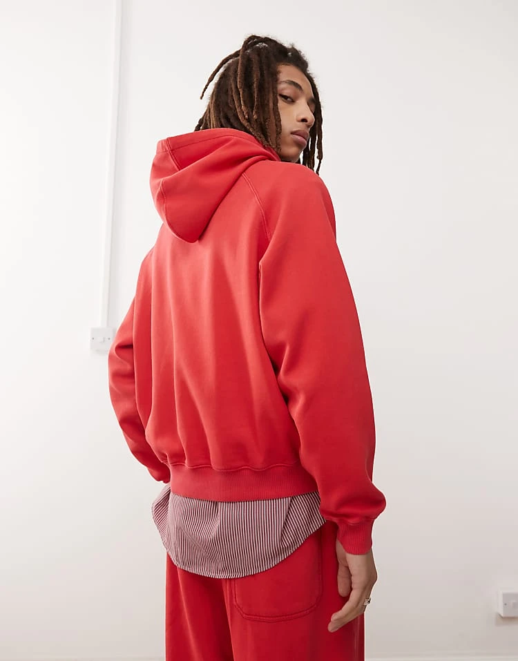 Reclaimed Vintage Unisex Oversized Boxy Cropped Hoodie In Berry Red For Unisex 6 Reclaimed Vintage Unisex Oversized Boxy Cropped Hoodie In Berry Red For Unisex - Image 4