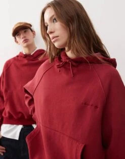 Reclaimed Vintage Unisex Oversized Boxy Cropped Hoodie In Burgundy For Unisex -Closet Theory Her 206862150 3