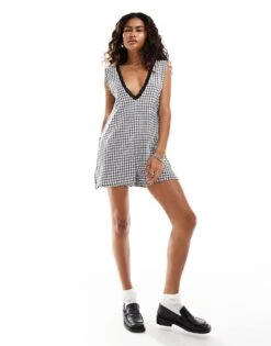 Reclaimed Vintage Western Milkmaid Playsuit In Gingham For Women Black -Closet Theory Her 206898721 3