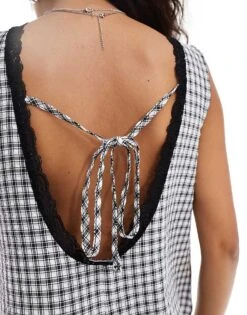 Reclaimed Vintage Western Milkmaid Playsuit In Gingham For Women Black -Closet Theory Her 206898721 4