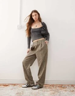 Reclaimed Vintage Long Sleeve Square Neck Top In Washed Charcoal Rib For Women -Closet Theory Her 206912009 2