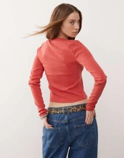 Reclaimed Vintage Long Sleeve Square Neck Top In Washed Red Rib For Women -Closet Theory Her 206912027 3
