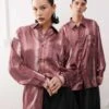 Reclaimed Vintage Oversized Satin Shirt In Burgundy Tie Dye For Unisex -Closet Theory Her 206914282 1 burgundy